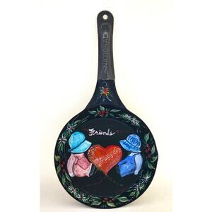 Hanging Black Skillet/Decor-Hand Painted-Folk Art Style-"Friends"-Wall Art